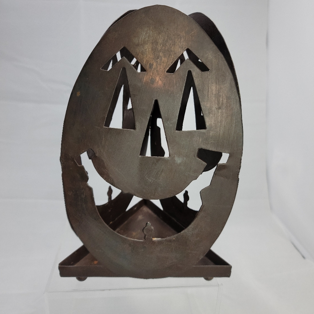 Hosley USA 3 Sided Rustic Metal Jack O Lantern Candle Votive Holder
